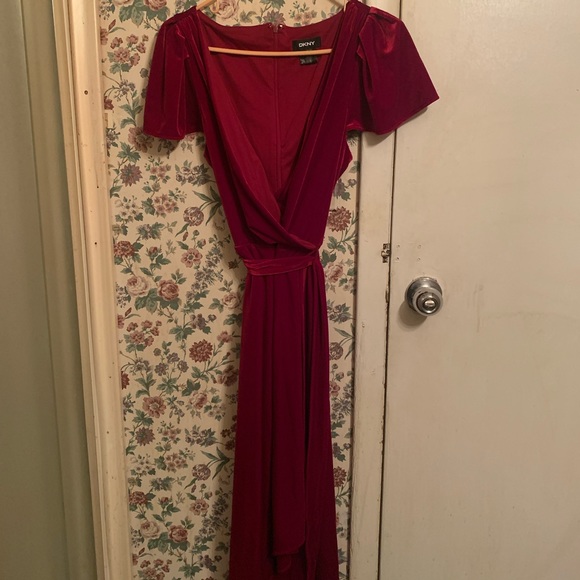 Dkny | Dresses | Dkny Red Velvet Flutter Midi Dress With Bow Accent Wraparound Worn Once | Poshmark Dkny | Dresses | Dkny Red Velvet Flutter Midi Dress With Bow Accent Wraparound Worn Once | Poshmark